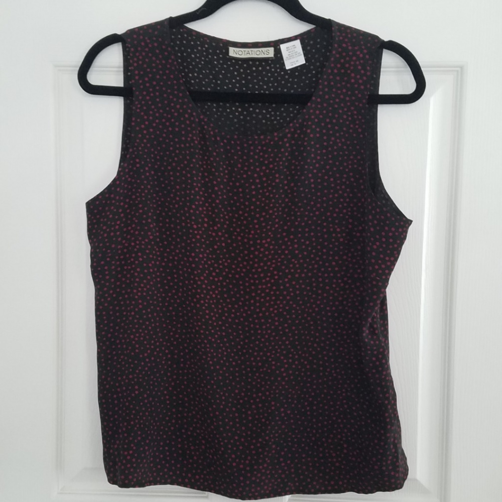 Notations 100% Silk Cami Tank Black Red Dot M